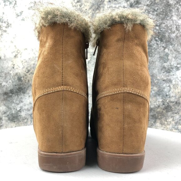 JustFab Women's 9 Kishani Brown Faux Suede High Heel Hidden Wedge Ankle Booties - Picture 8 of 14